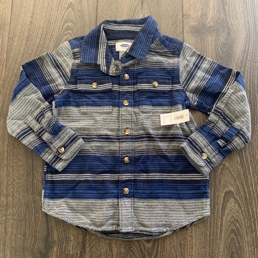 NEW* Blue + Grey Long Sleeve Boy Button Up